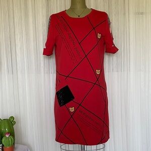 Tricotto Red Graphic Mini Dress Embellishment Size M